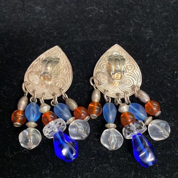 BAER SF Marjorie Baer Silvertone Clip Earrings with Dangles VGC - Picture 5 of 8